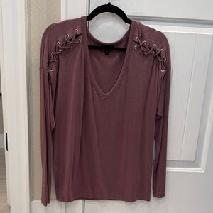 Express Lace-Up Long Sleeve Top in Dusty Rose